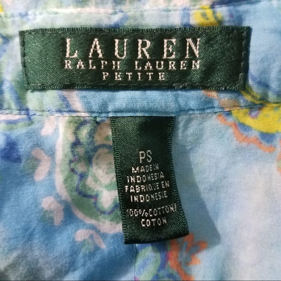 LRL Blue Multicolor Paisley Blouse Petite Small - Picture 6 of 7